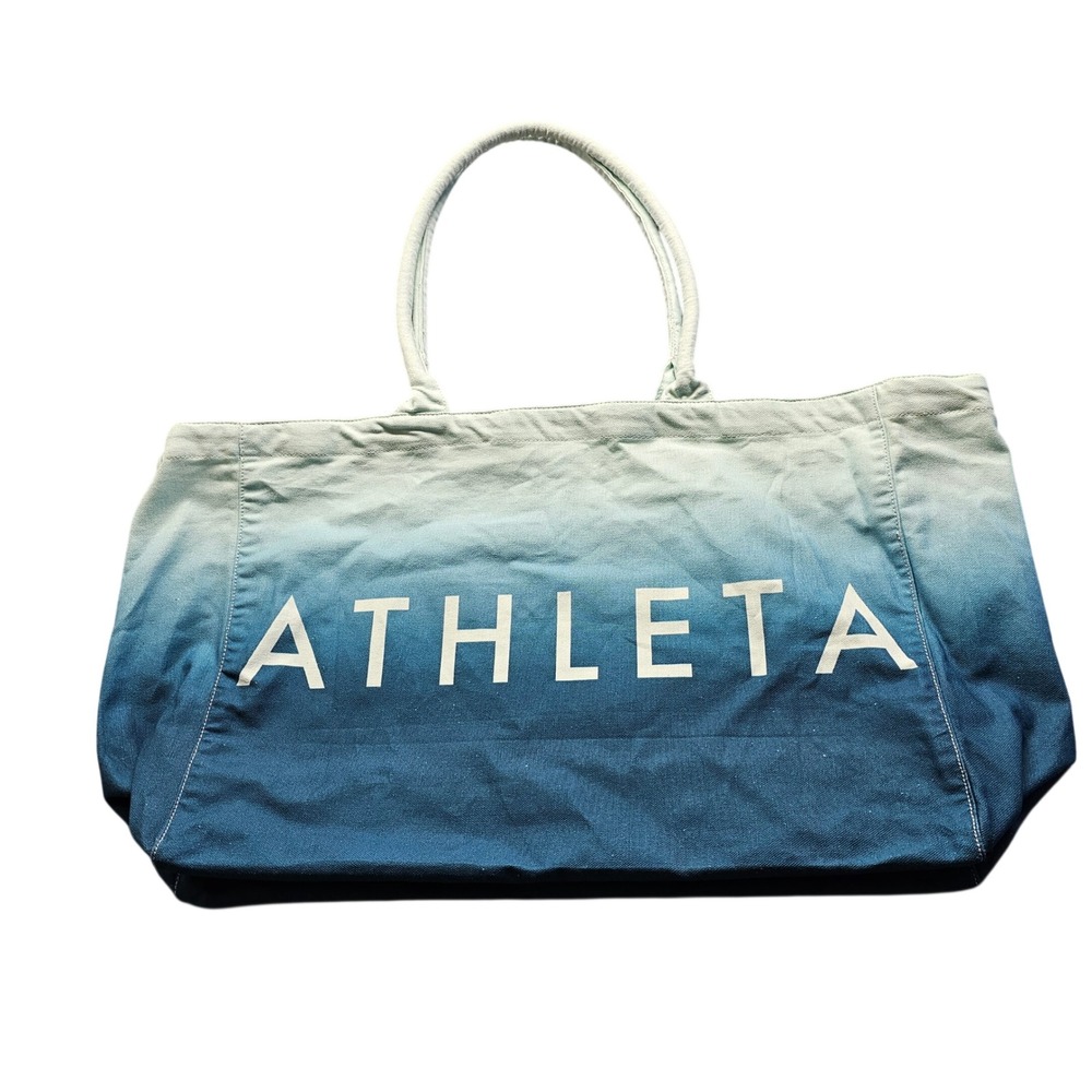 Athleta Canvas Tote Bag Blue White Ombre Oversized Gym Beach Shoulder Bag 4990